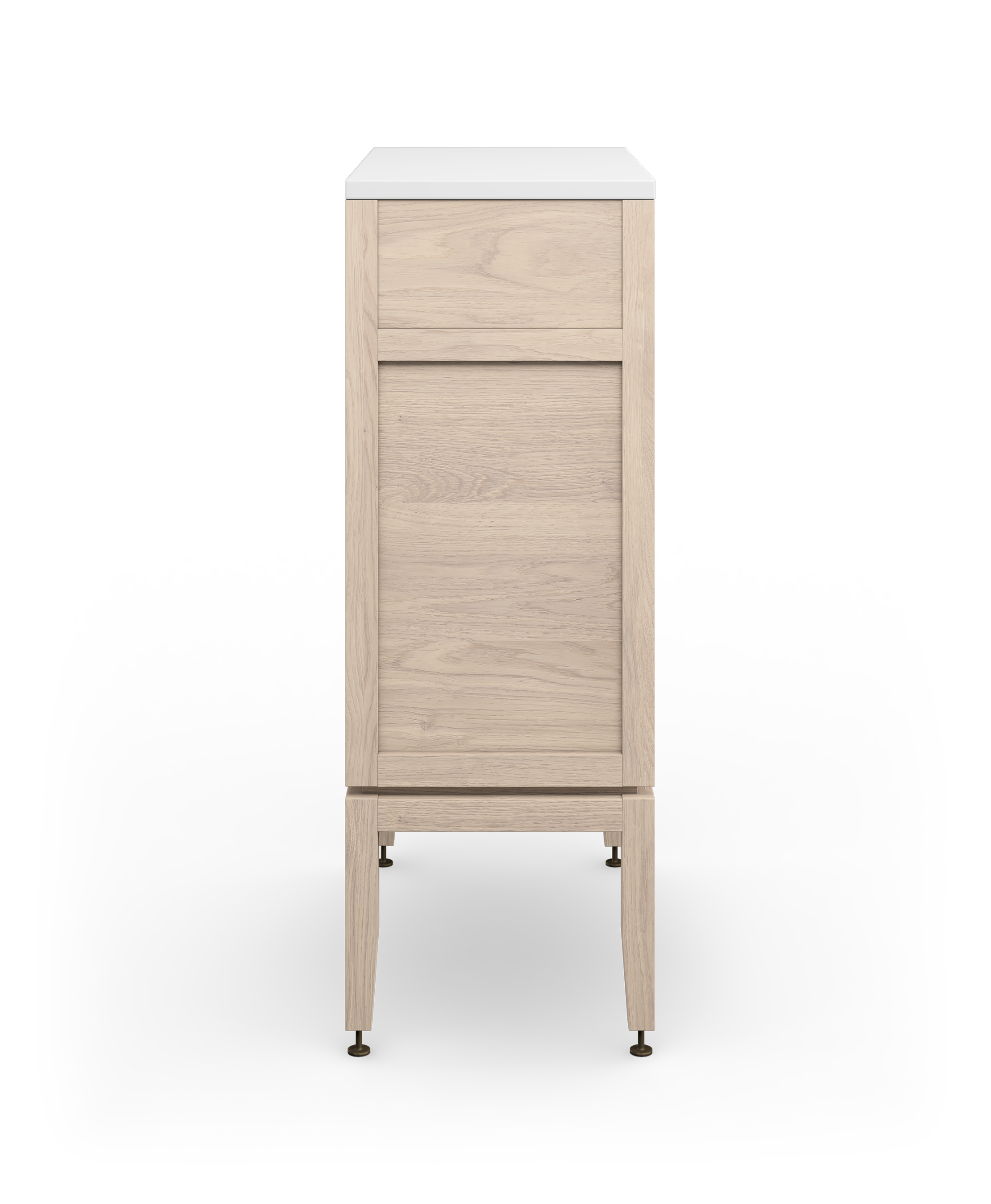 Coquo modular bathroom vanity with one drawer + one door in white stained oak. 
