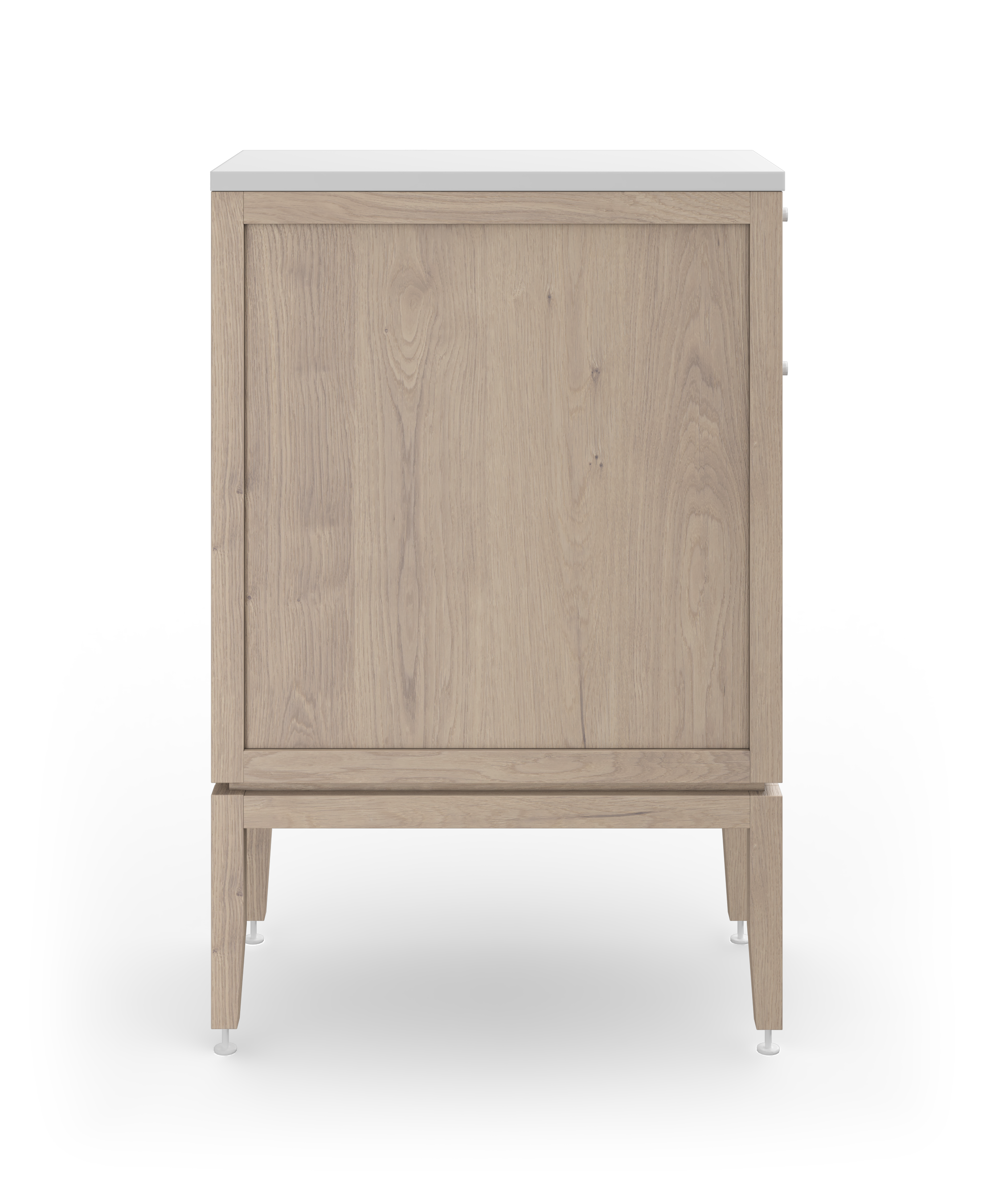 Coquo modular bathroom vanity with one drawer + one door in white stained oak. 