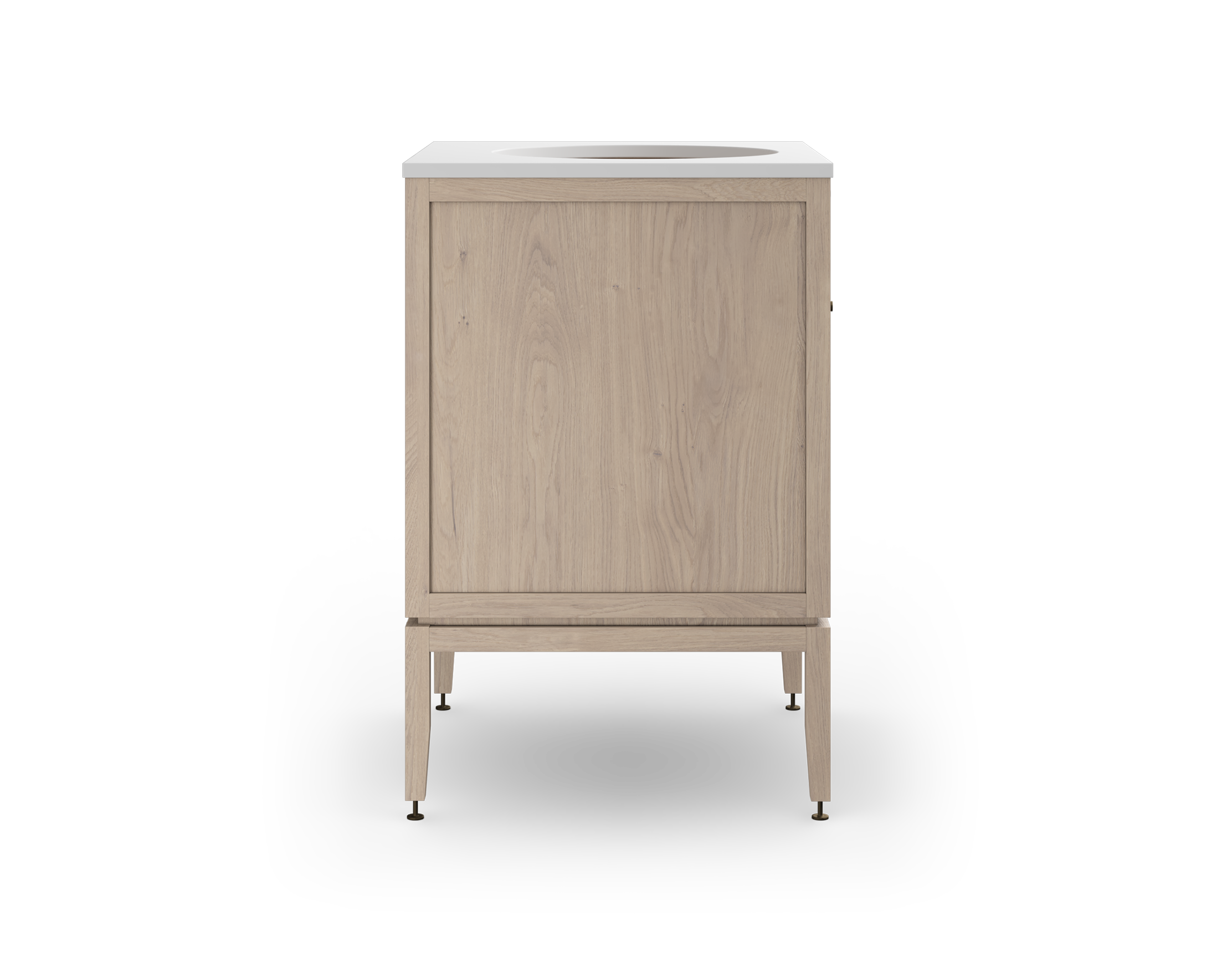Coquo modular bathroom vanity with fix front and two doors in white stained oak.