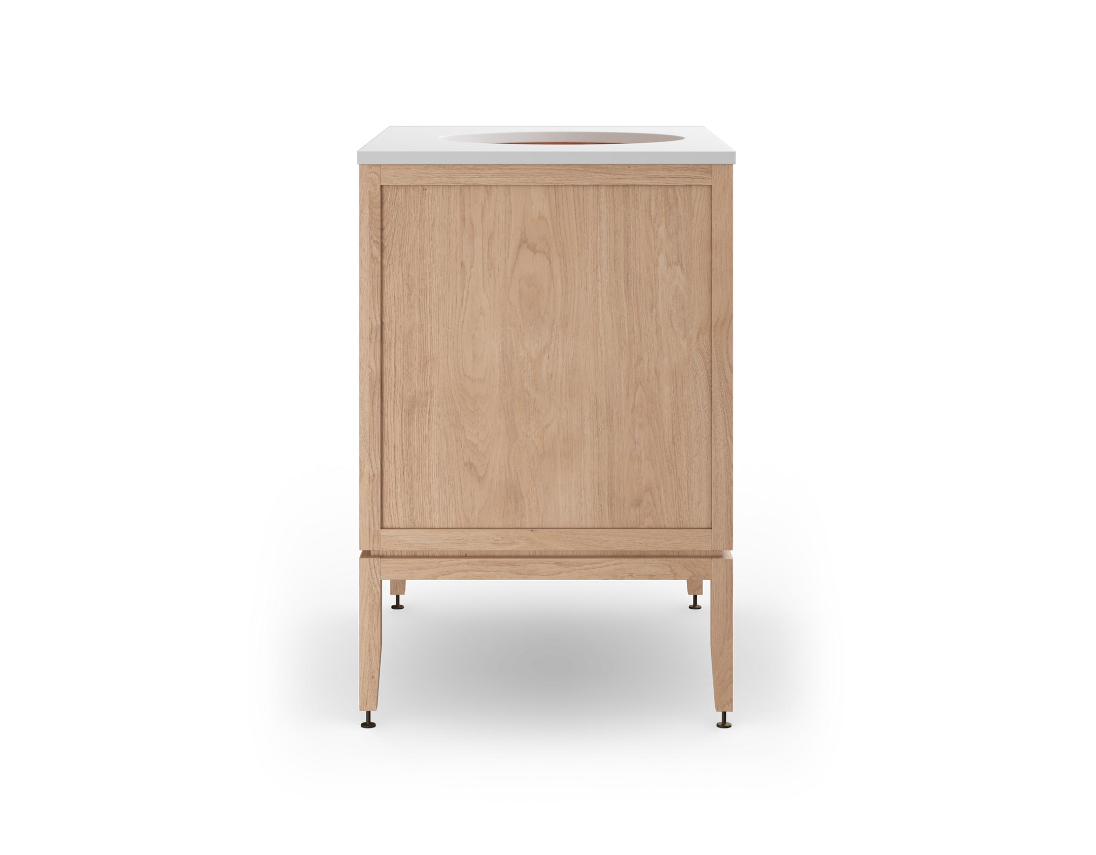 Coquo modular bathroom vanity with fix front and two doors in natural oak.