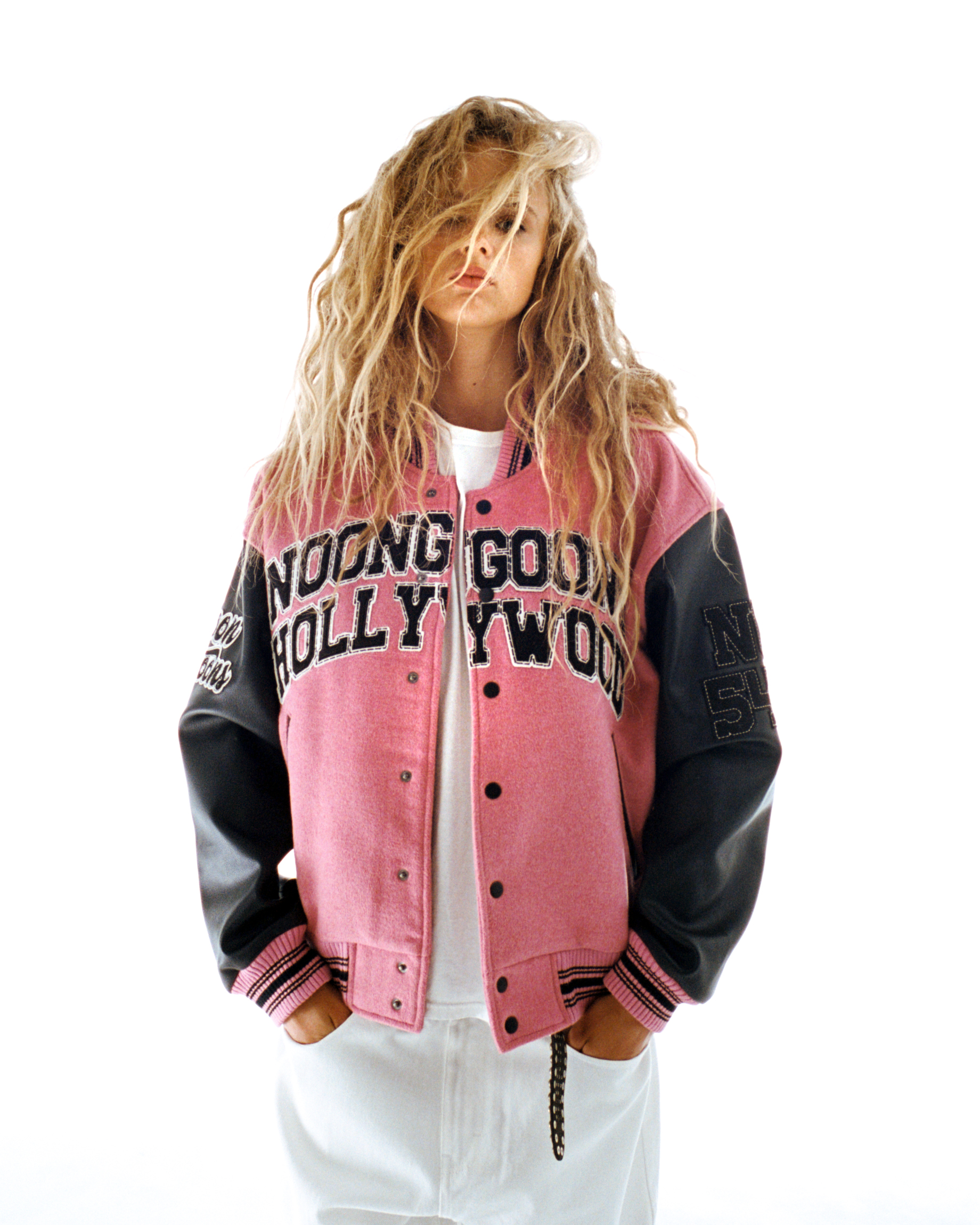 Home Run Blush Pink Suede Varsity Jacket