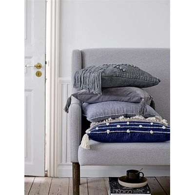 Linen Cushion with Fringe - Blue - Floor Stock
