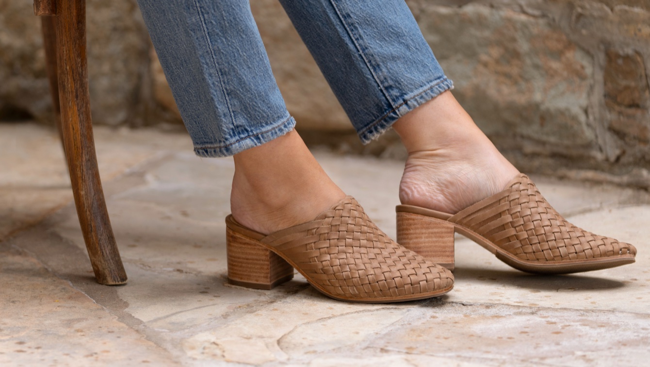 Nisolo All-Day Woven Heeled Mule Almond