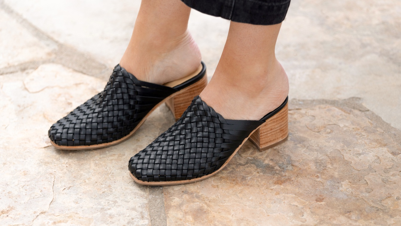 Nisolo All-Day Woven Heeled Mule Black