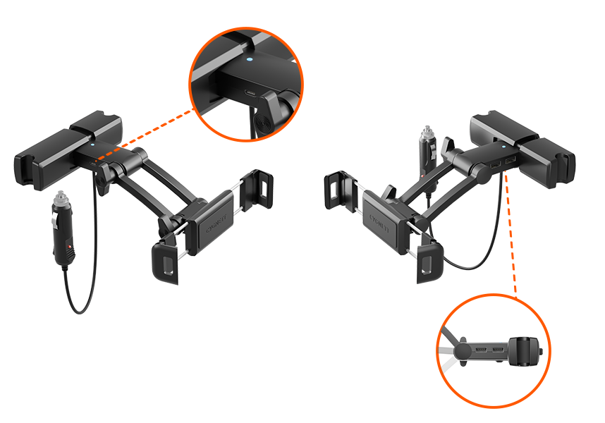 Adjustable Car Tablet Mount with Multiple USB Ports