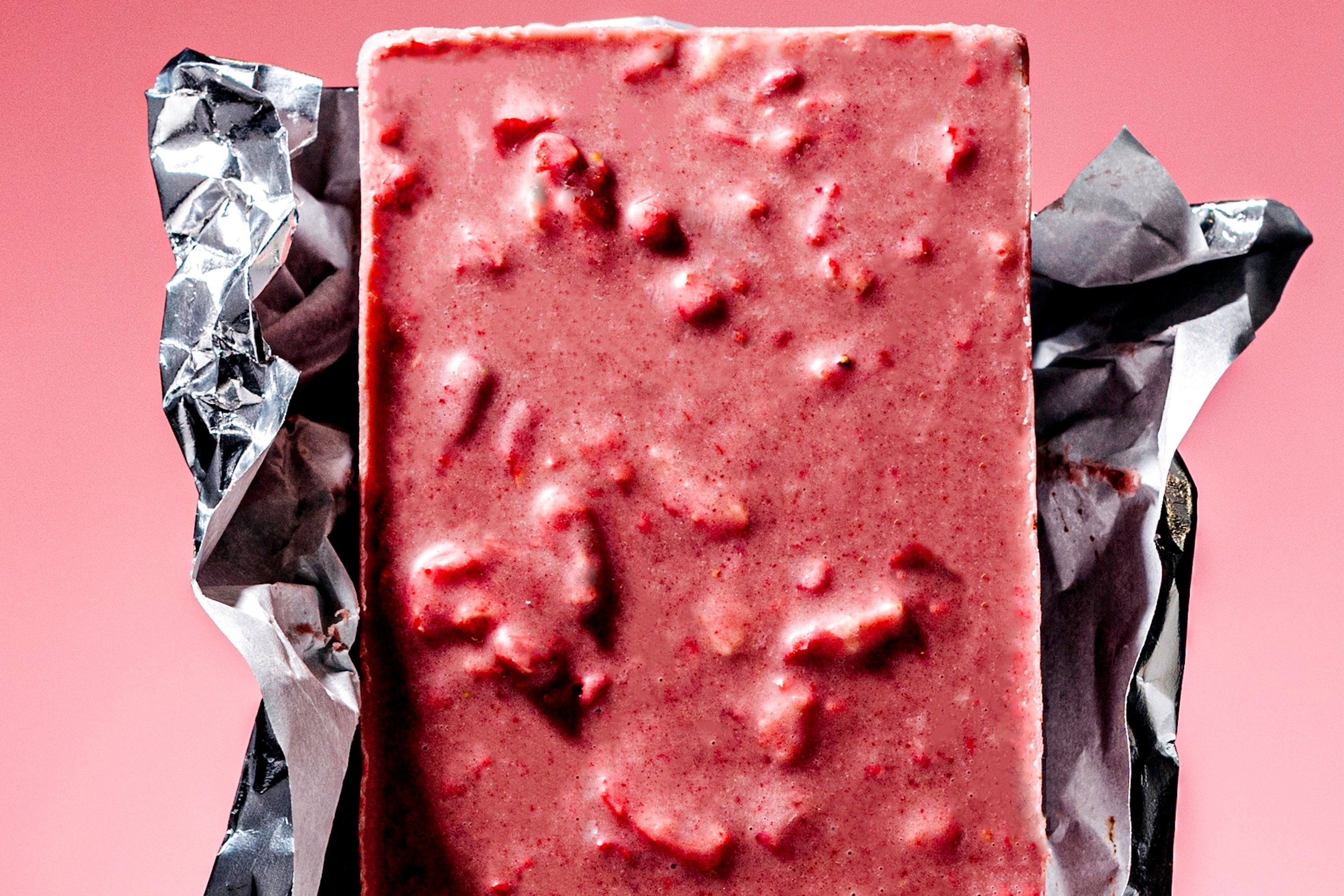 Close up of strawberry cream bar