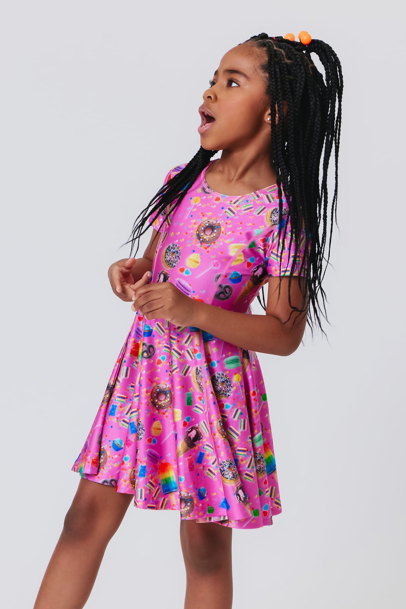 Terez | Girls Short Sleeve Skater Dress in Pink Candy Spill | Girl's Dresses | Pink Candy Spill / 10/12 Terez | Girls Short Sleeve Skater Dress in Pink Candy Spill | Girl's Dresses | Pink Candy Spill / 10/12