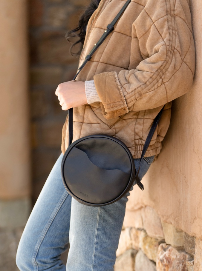 Small Round Leather Circle Crossbody Bags Beige