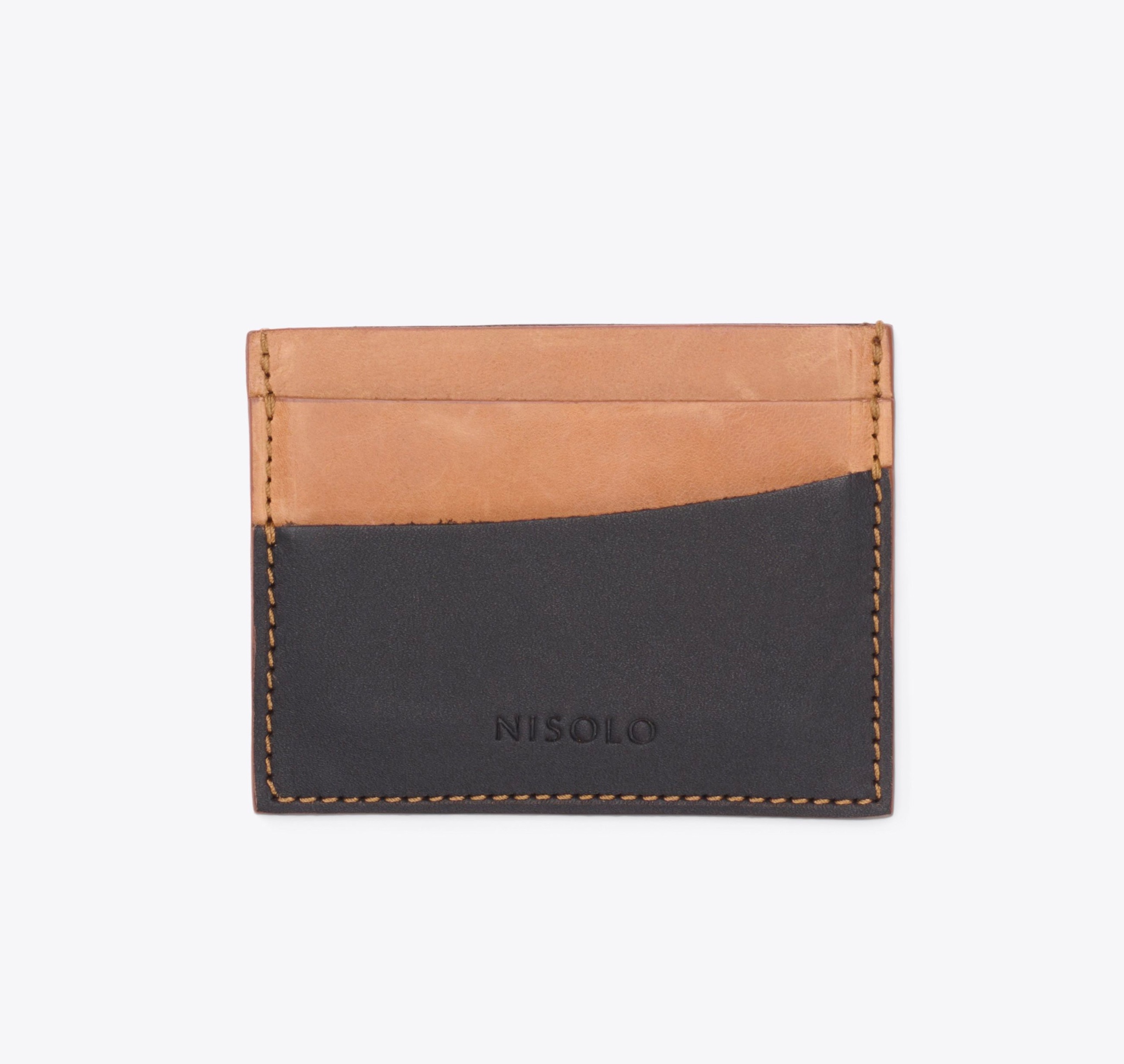 Nisolo Upcycled Leather Card Case Almond/Black - Every Nisolo product is built on the foundation of comfort, function, and design. 
