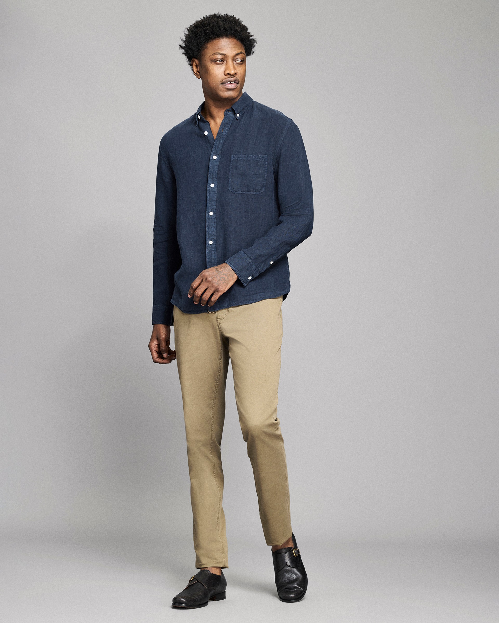 Model shows the fit of the shirt.