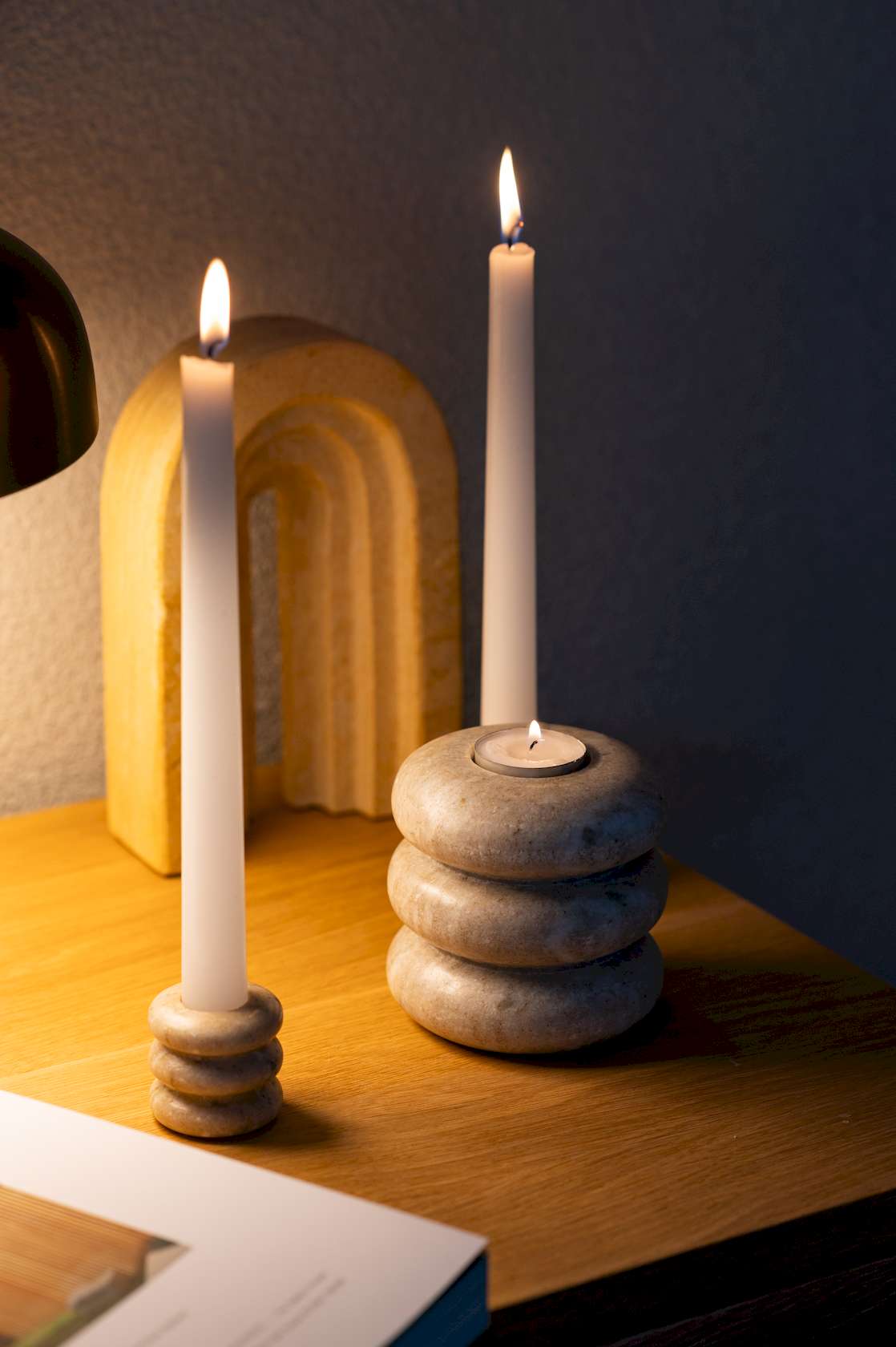 Madisson Marble Short Candlestick - Brown