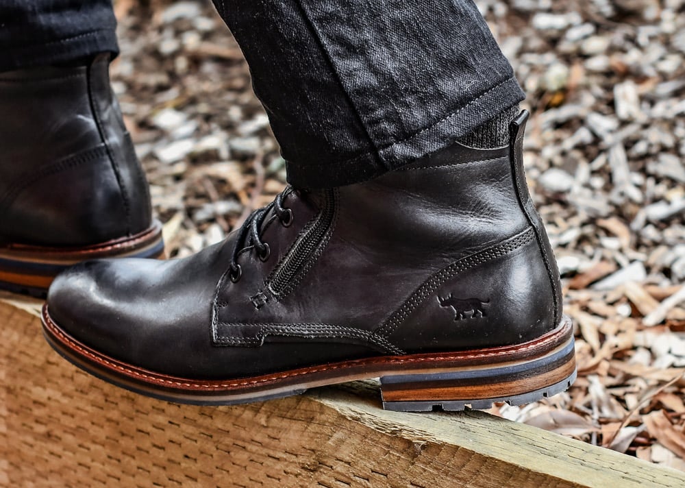 Woodland Black Mens Lace Up Boots Wild Rhino Shoes