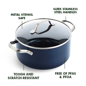 Healthy Non-Toxic PFAS Free Stock Pots - GP5 Stainless Steel 8-Quart Stockpot with Lid | Champagne Handles by GreenPan
