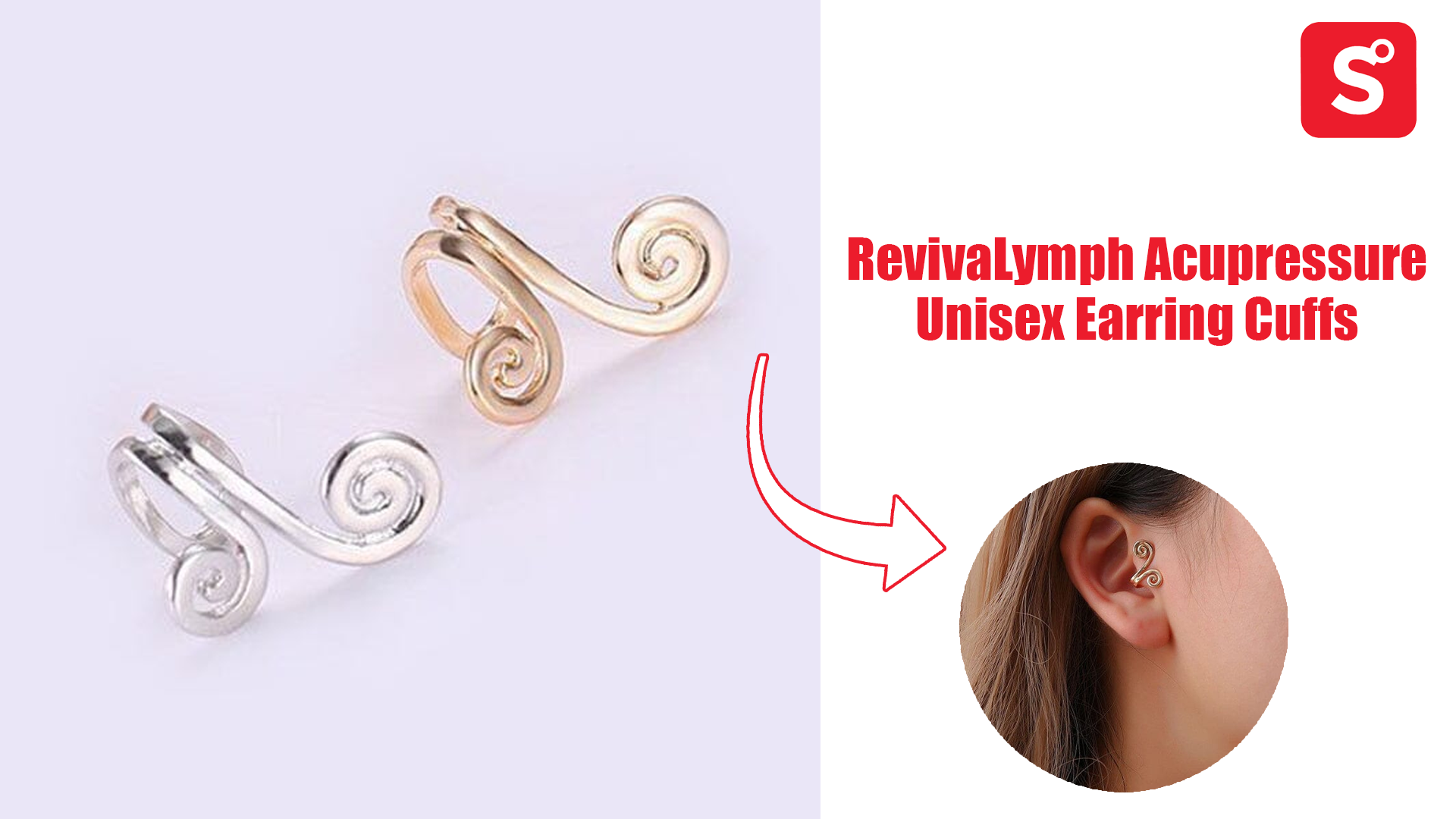 RevivaLymph Acupressure Unisex Earring Cuffs (2 Pairs) | Gold