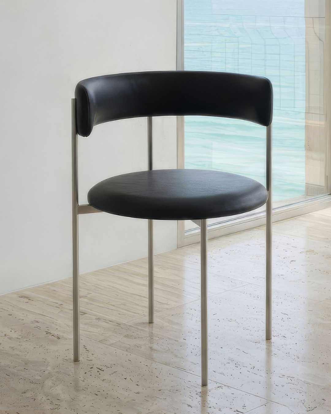 Midnight Black Bellino Dining Chair Stainless Steel Legs