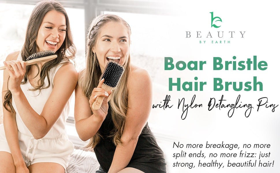 Boar Bristle
Hair Brush with Nylon Detangling Pins
No more breakage, no more split ends, no more frizz: just strong, healthy, beautiful hair!