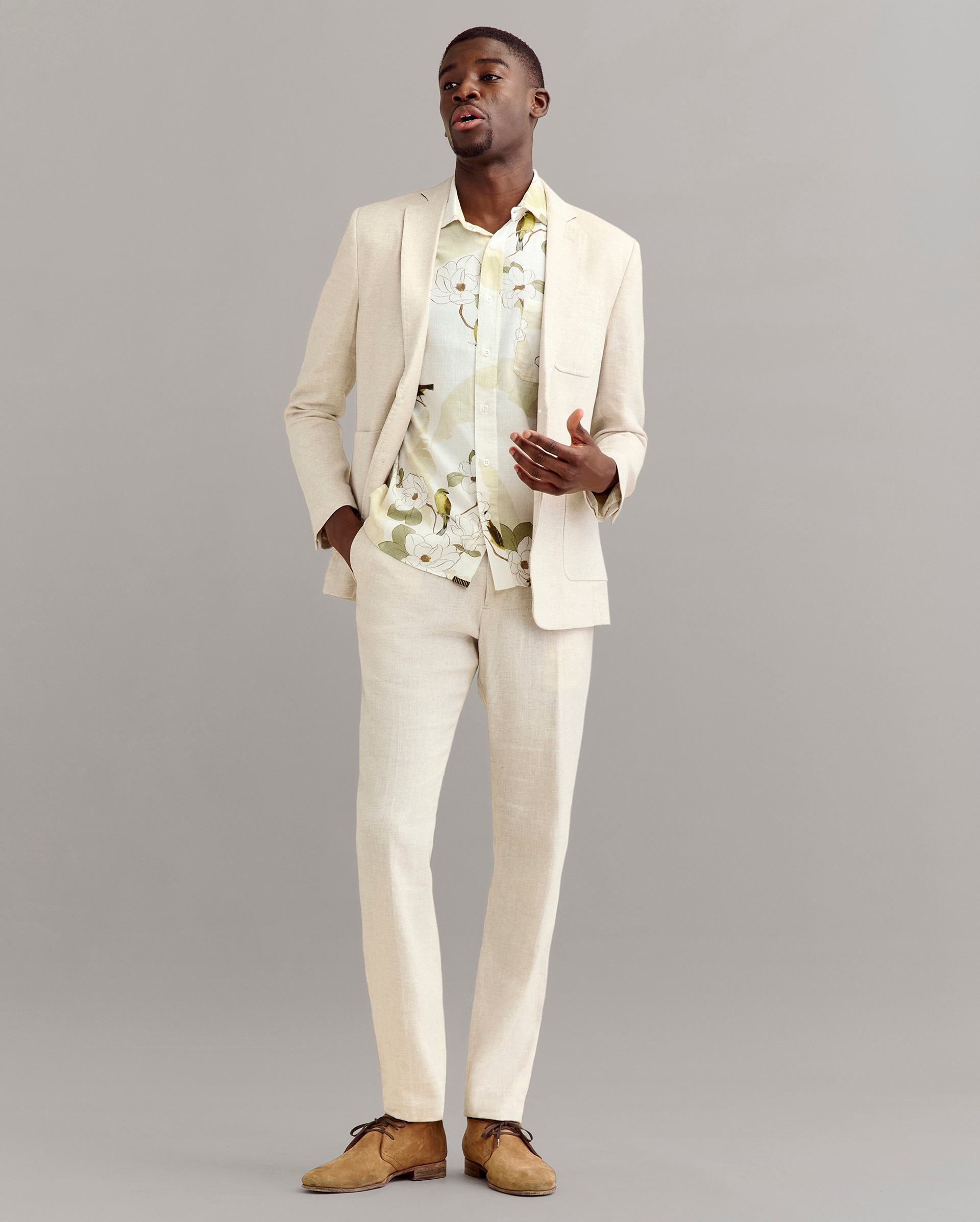 Model shows the fit of the jacket.