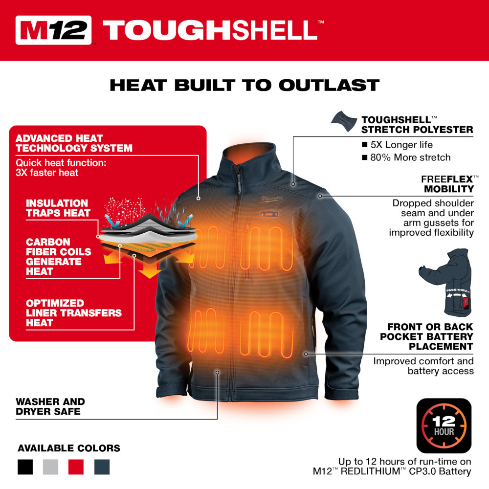 M12 12V Cordless Gray Heated Jacket Kit, Size Large