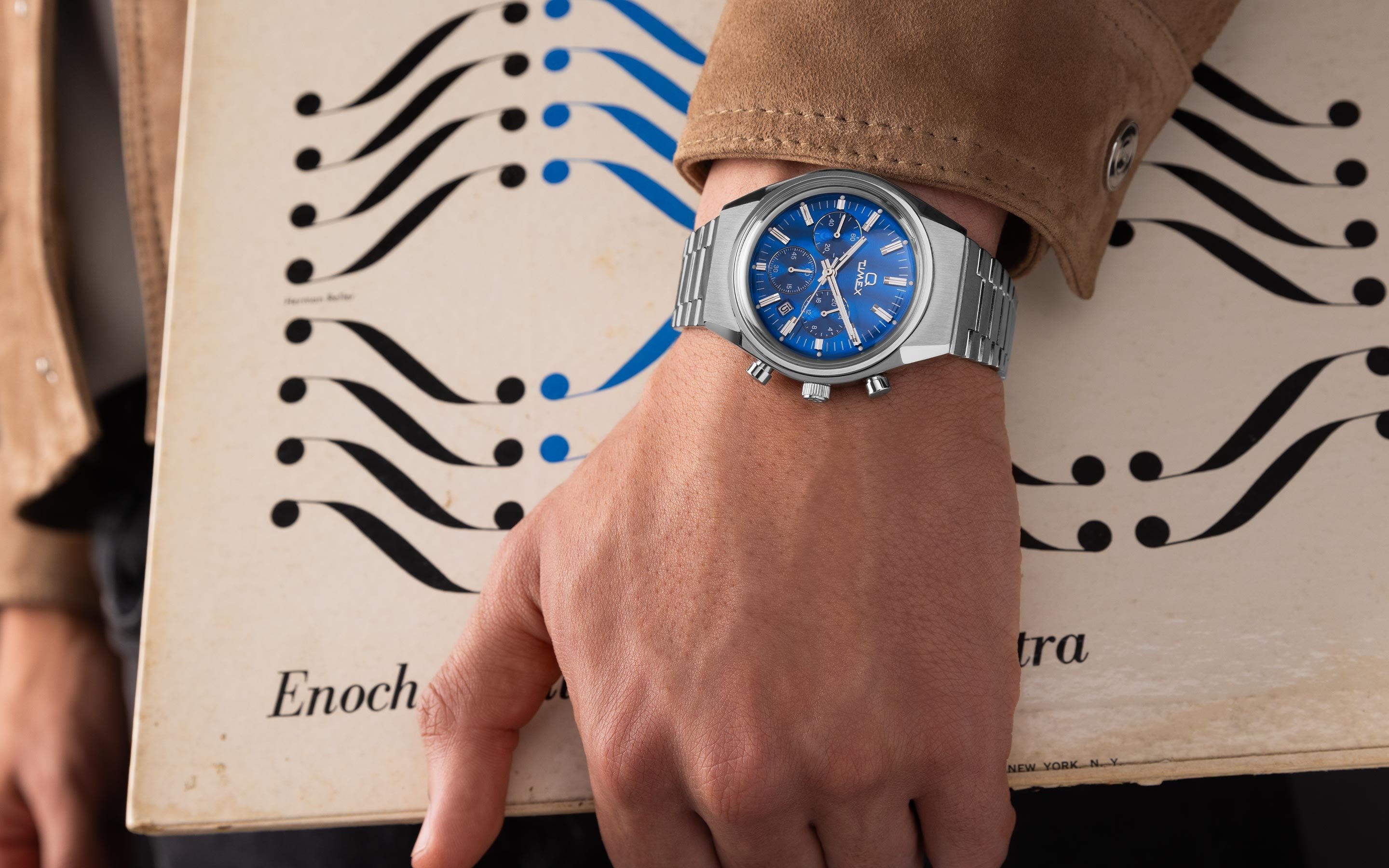 Q Timex Falcon Eye Chronograph 40mm Stainless Steel Bracelet Watch 