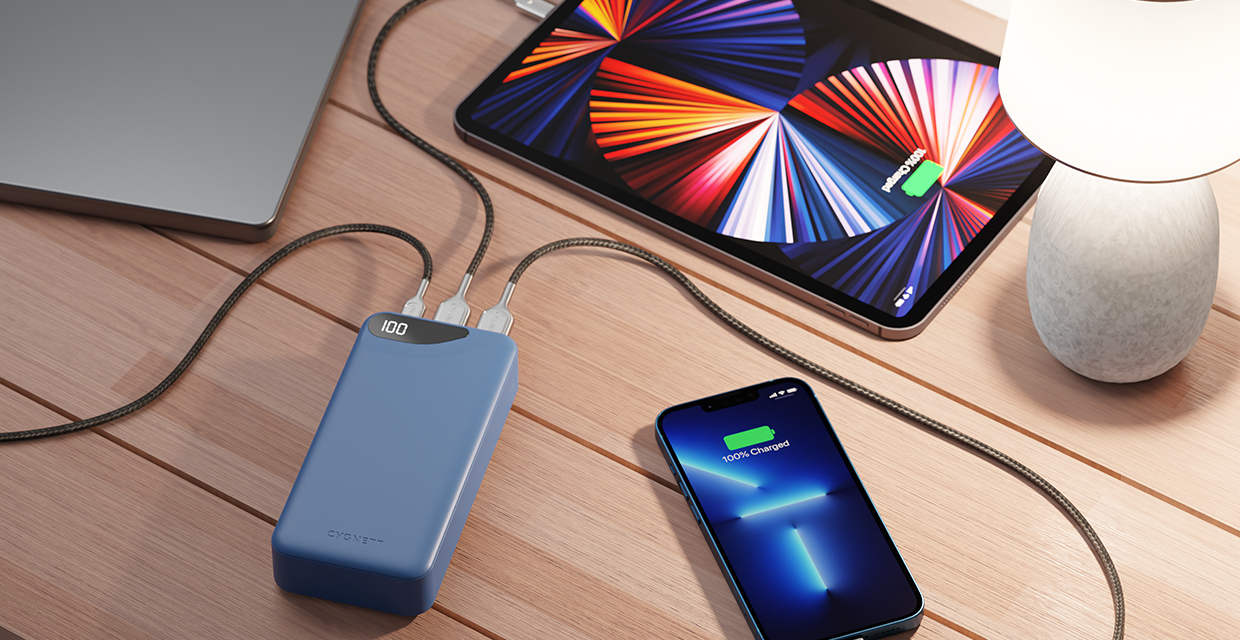Cygnett ChargeUp Boost Gen3 20K Power Bank charging iPhone and iPad