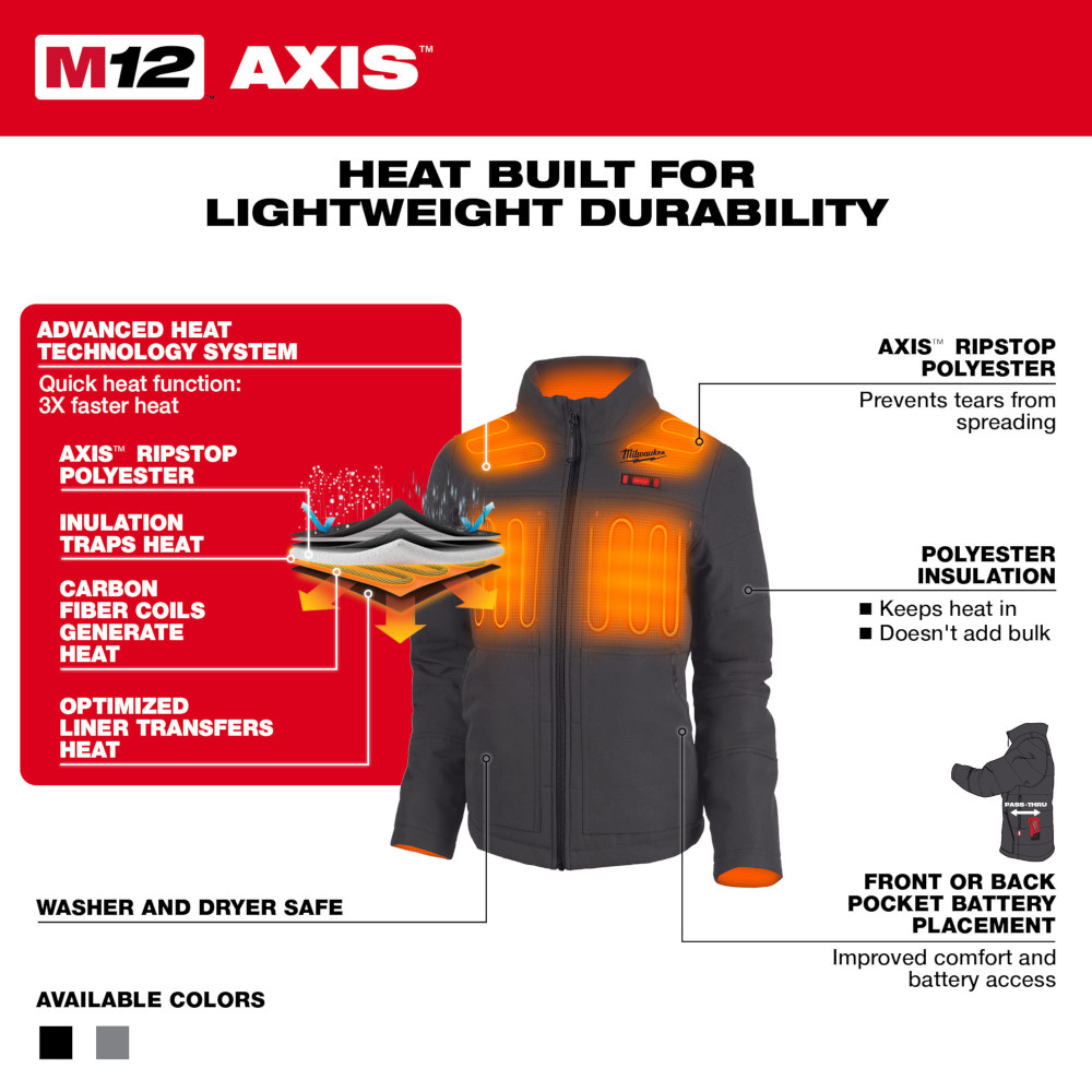 M12 12V Cordless Black Heated Women's Axis Jacket Kit, Size X-Large