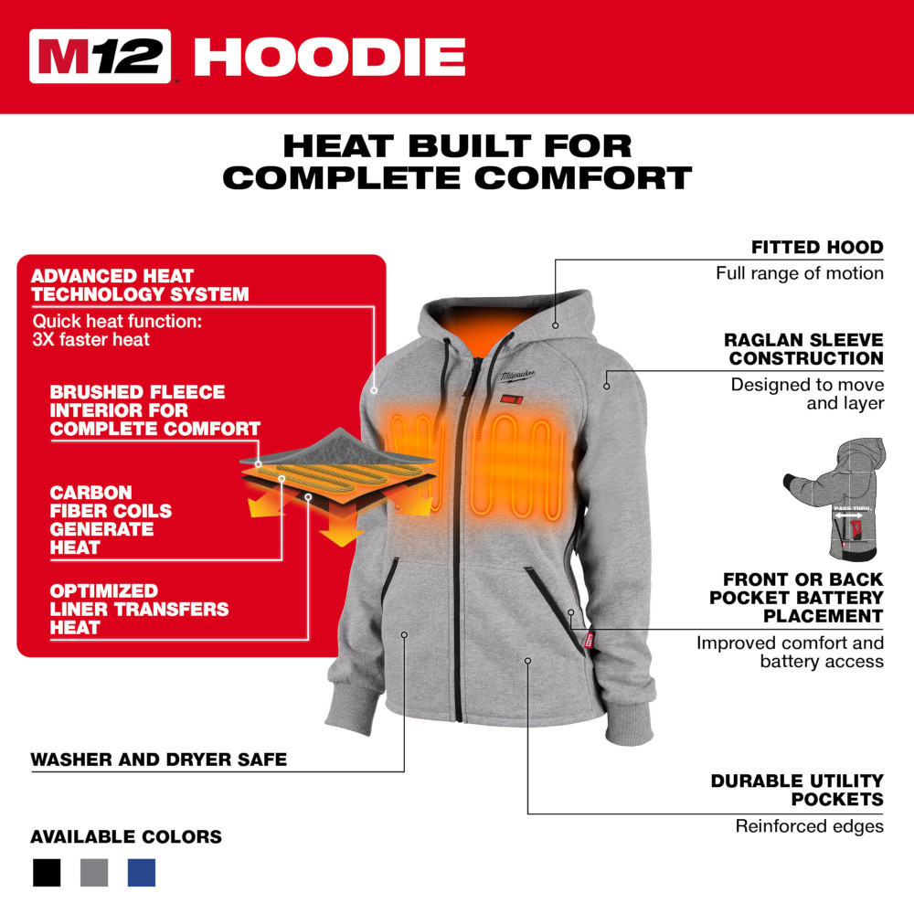 M12 12V Cordless Black Heated Women's Hoodie Kit, Size Large