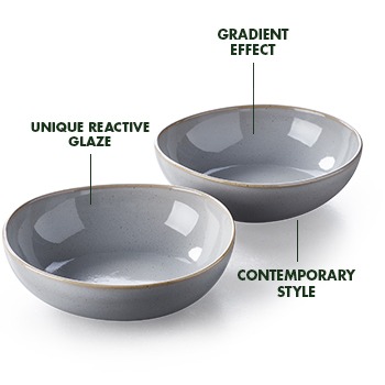 Keltum Glazed Stoneware 6 Serving Bowls, Set of 2, Gray