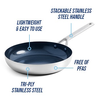 Blue Diamond Tri-Ply Stainless Steel Healthy Ceramic Nonstick, 2.5Qt Sauce  Pan with Lid