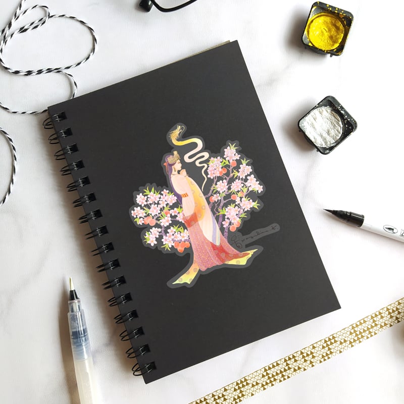 陶彩画吉祥ステッカー 「桃華の姫 イワナガヒメ」【ポスト投函便対応