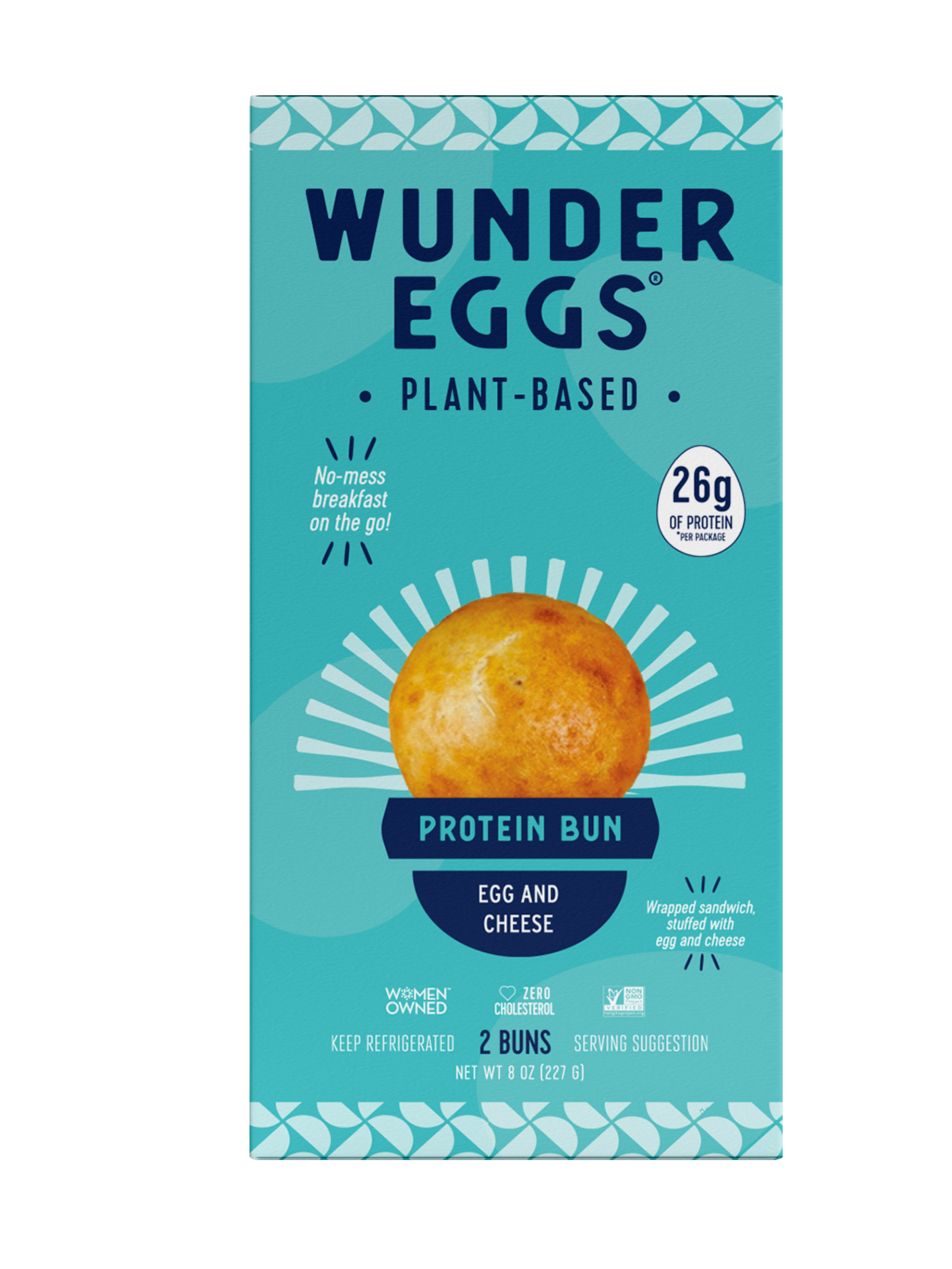 Front of packaging for WunderEggs Egg & Cheese Protein Buns
