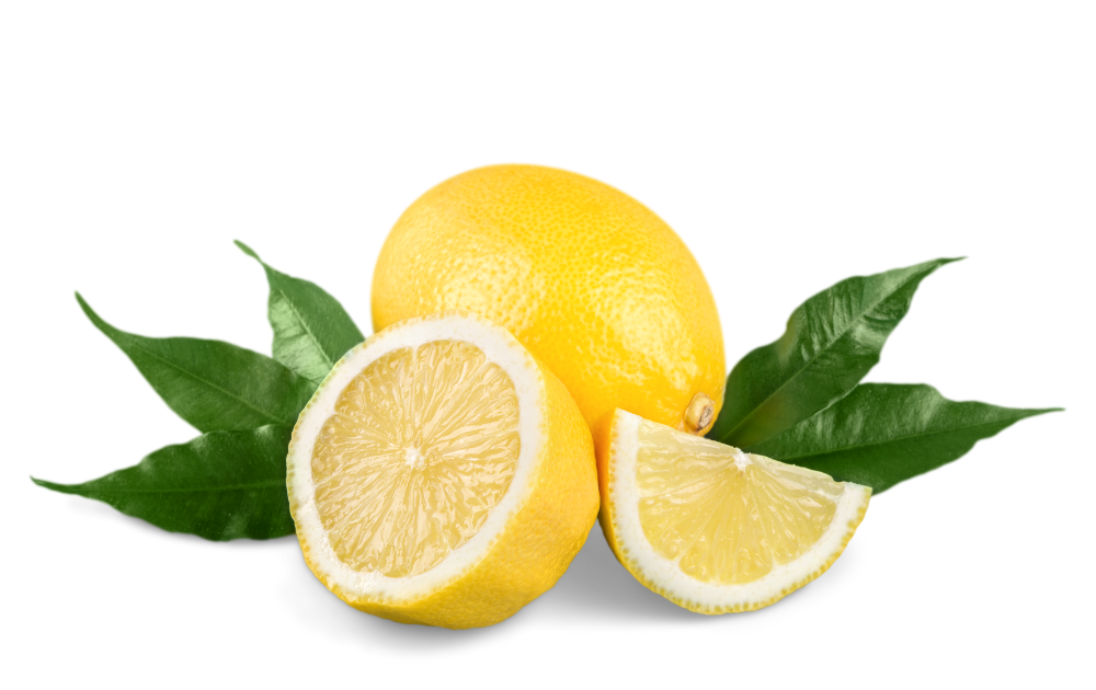 Close up of Lemons with leaves in the background