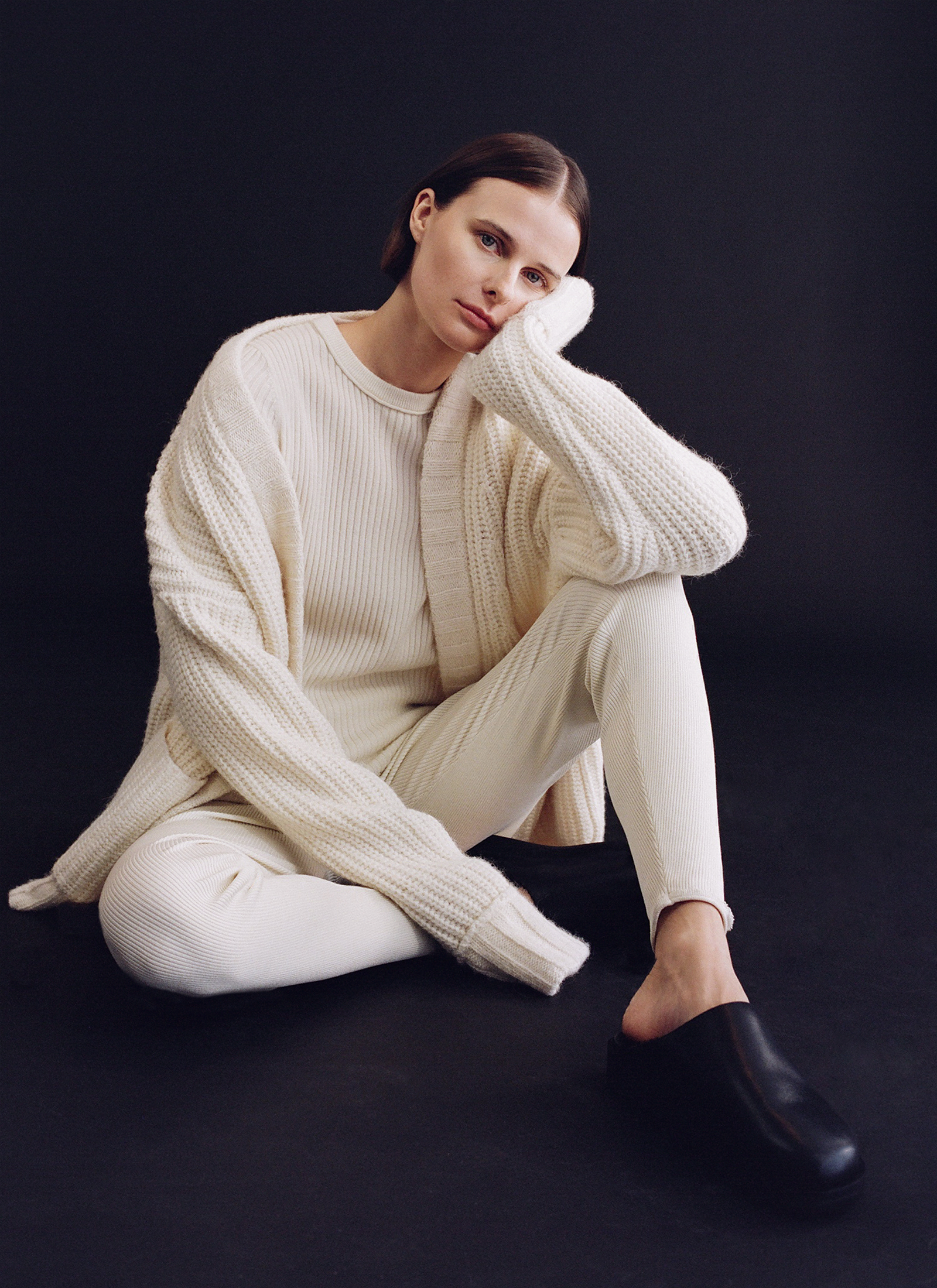 Shawl Collar Cardigan in Wool Cashmere - Ivory - CO