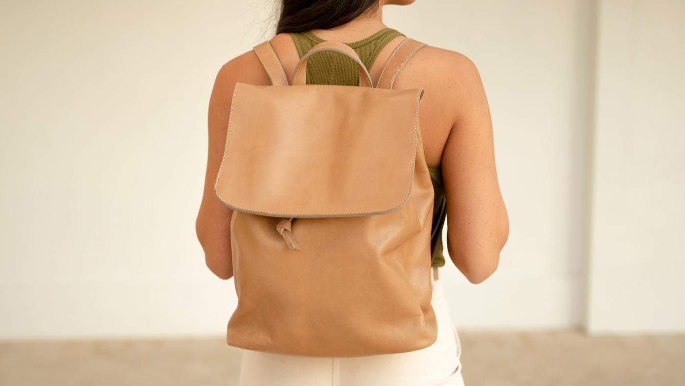 Nisolo Daniela Drawstring Backpack Almond