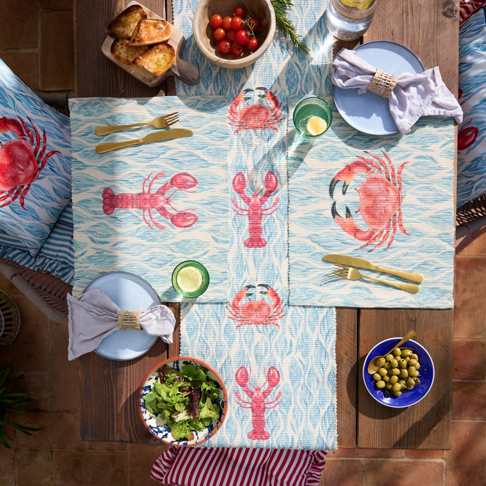 Lobster outdoor placemats with a blue print
