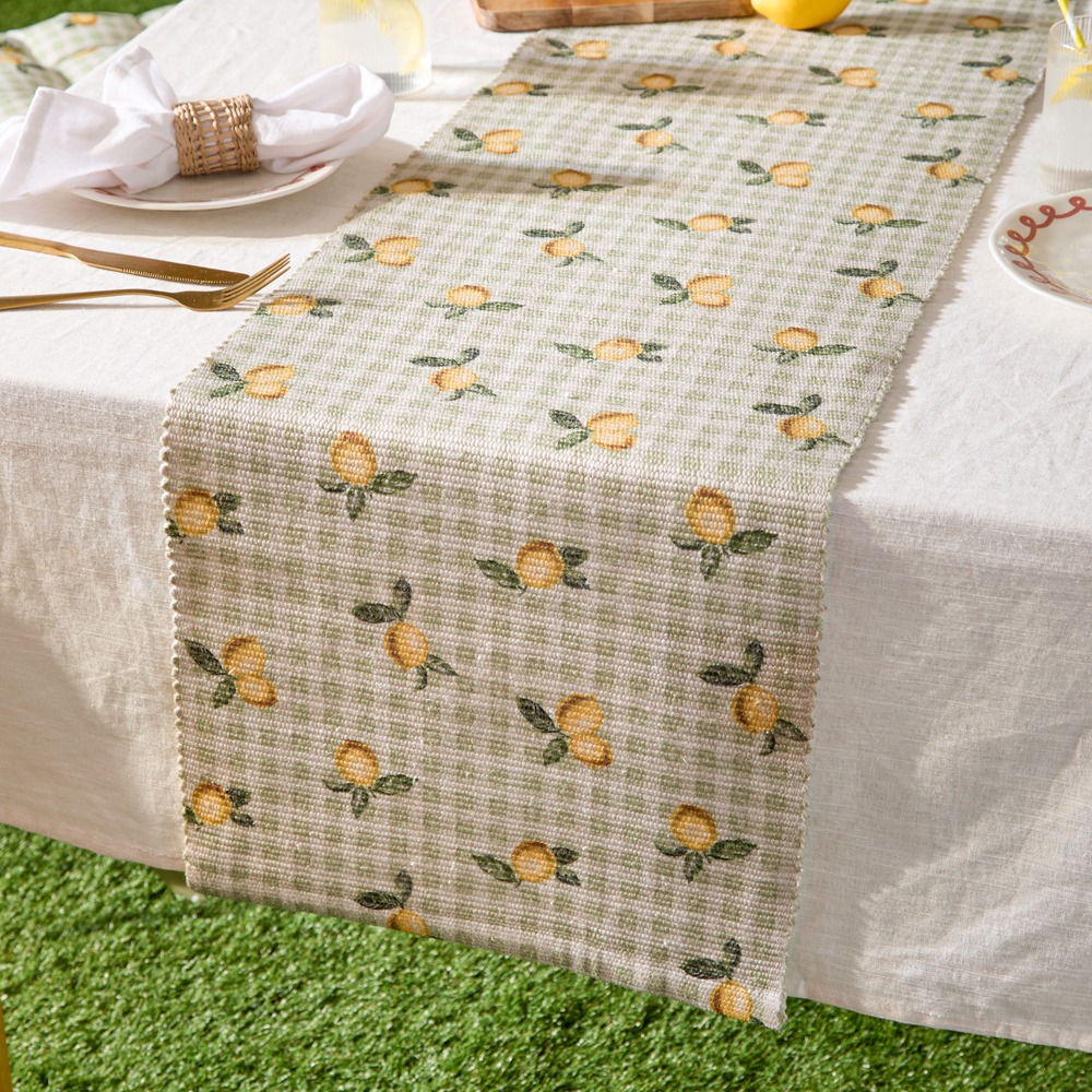 Lemon printed gingham table runner