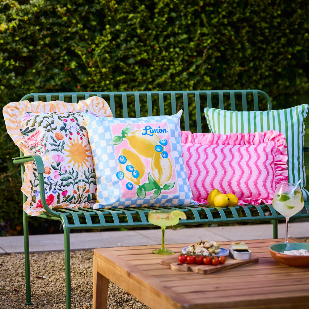 Summer Solstice Wiggly Stripe Outdoor Cushion Hot Pink