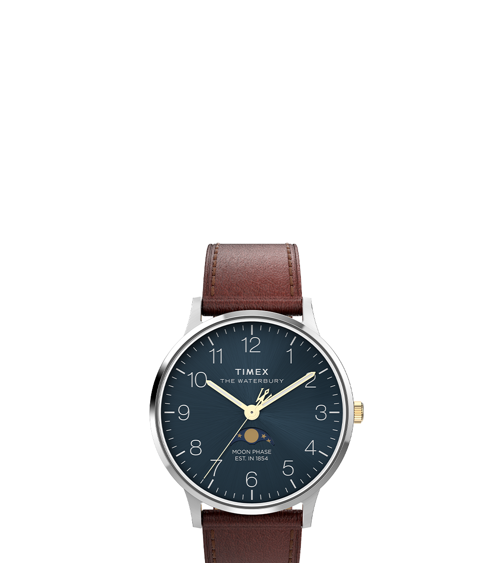 Waterbury Classic Moon Phase Brown Leather Strap Watch