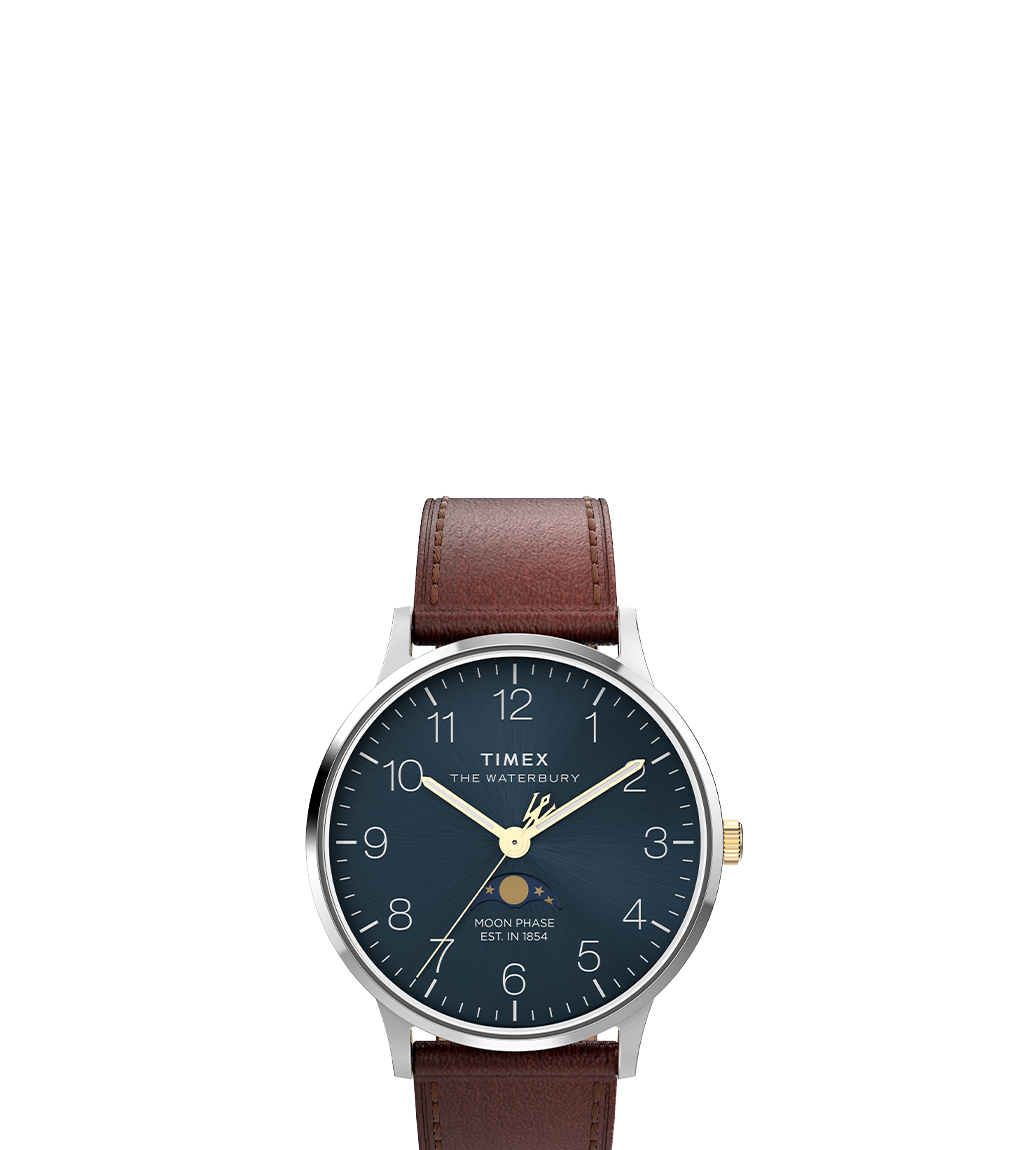Waterbury Classic Moon Phase Brown Leather Strap Watch