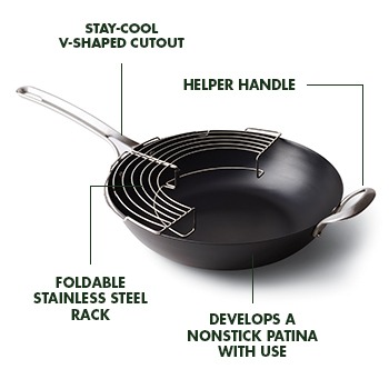 Five Two by GreenPan 12 Carbon Steel Wok with Lid and Foldable Rack