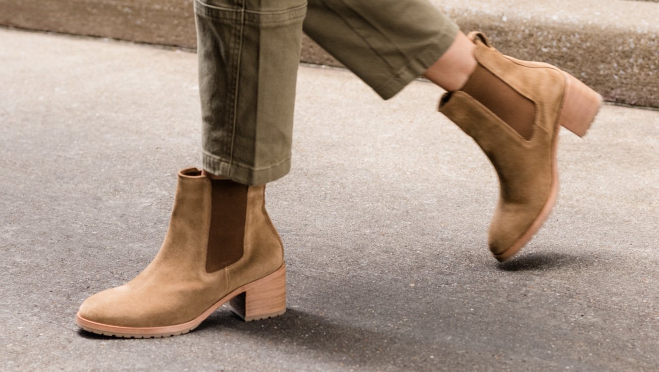 Nisolo Ana Go-To Heeled Chelsea Boot Taupe Suede