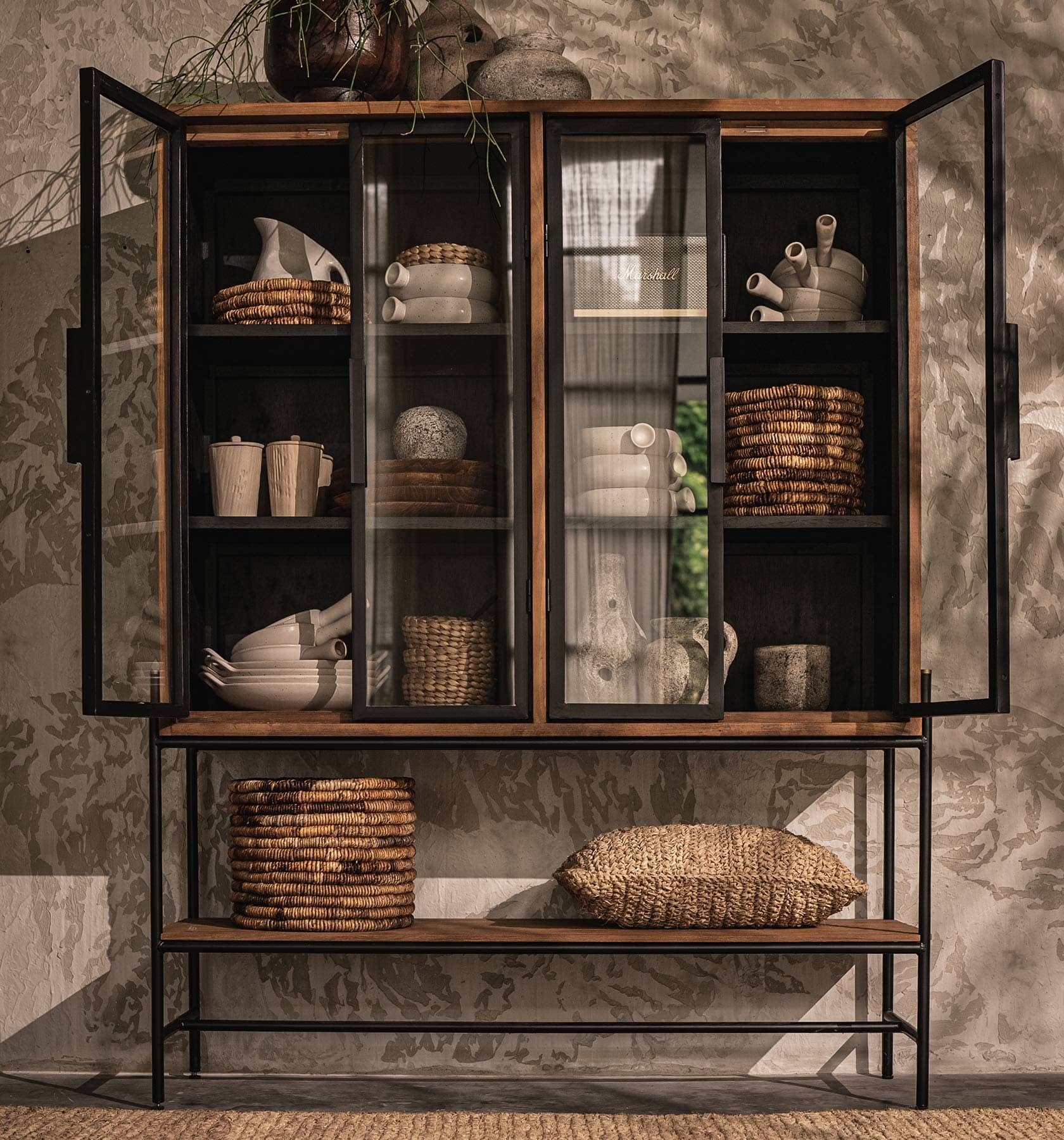 dBodhi Outline Cabinet - 4 Glass Doors/1 Open Rack