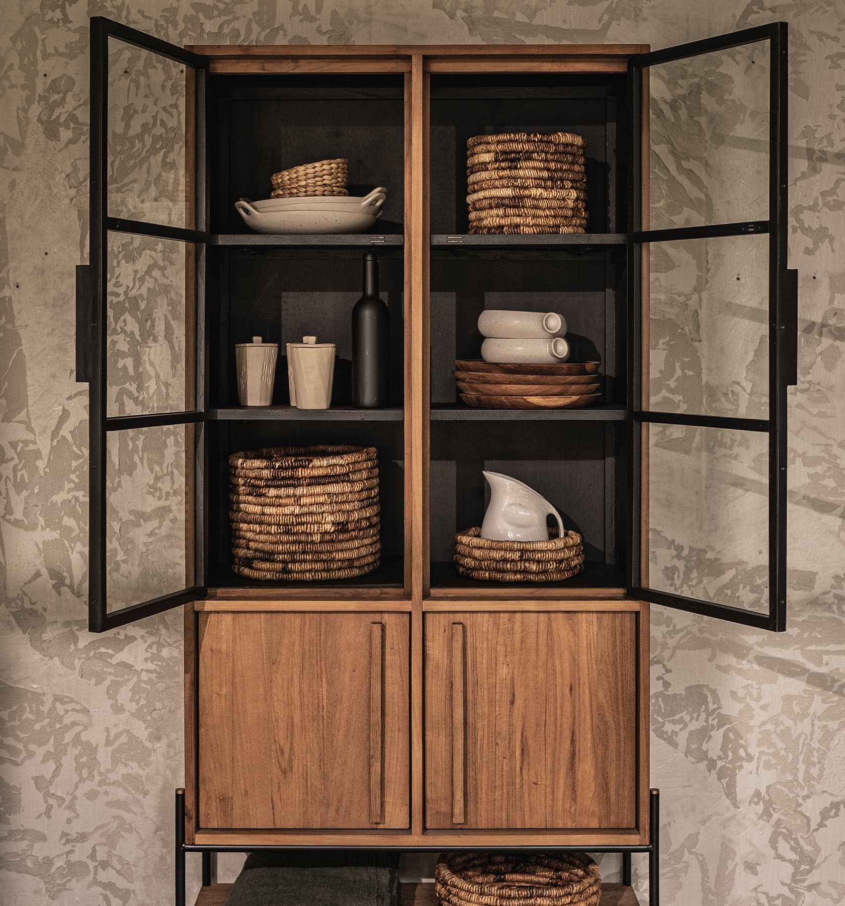 dBodhi Outline Cabinet - 2 Doors/2 Glass Doors/1 Open Rack