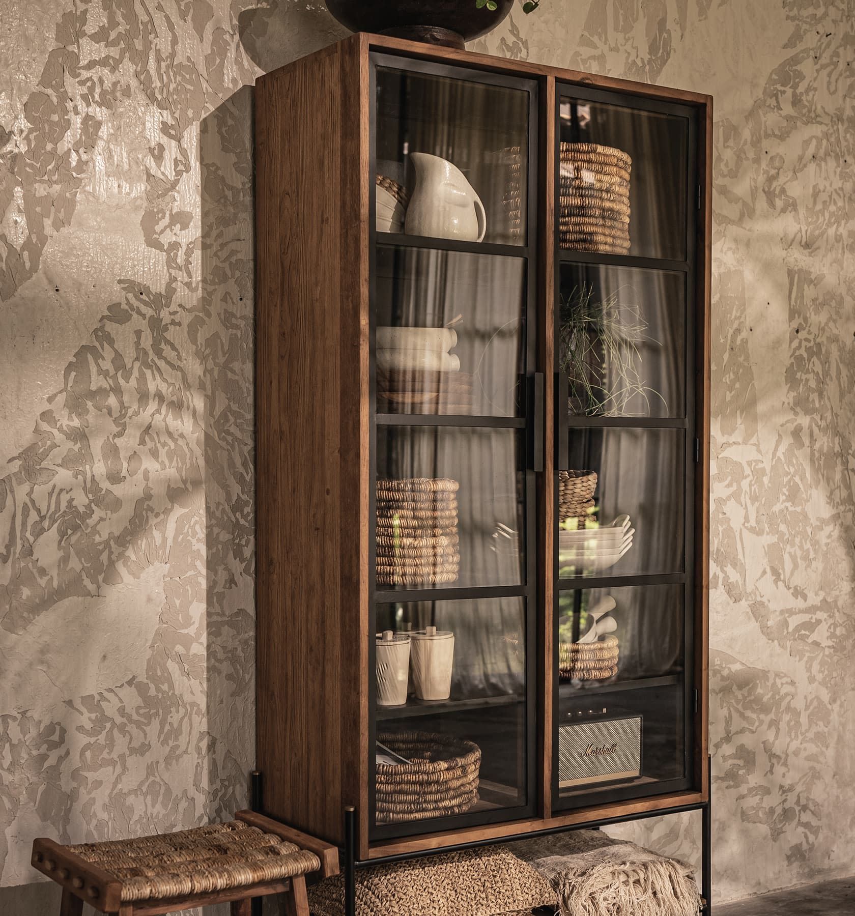 dBodhi Outline Cabinet - 2 Glass Doors/1 Open Rack