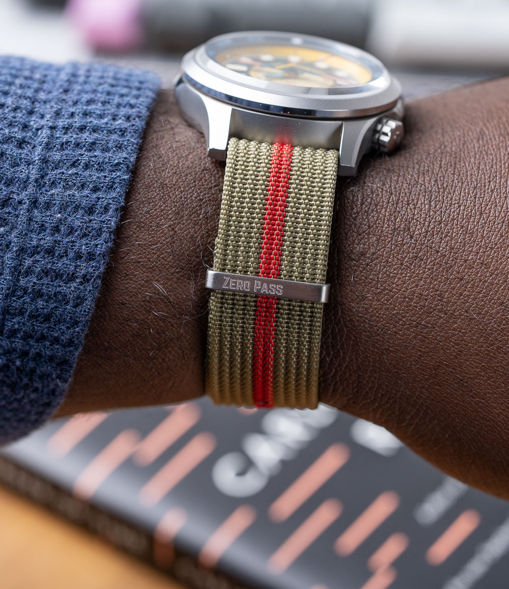 Olive Red Zero-Pass Ribbed Nylon Strap