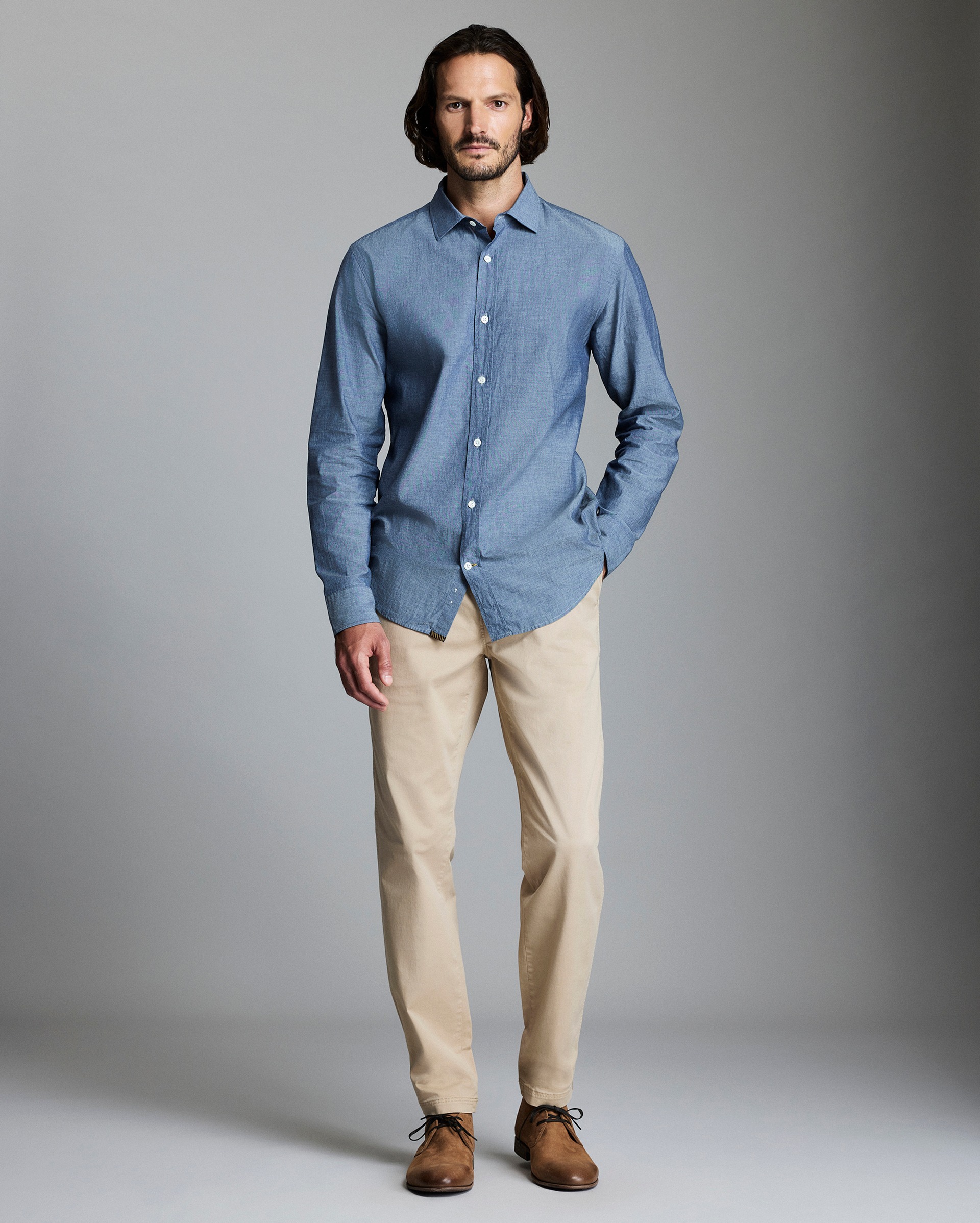 Model shows the fit of the shirt.
