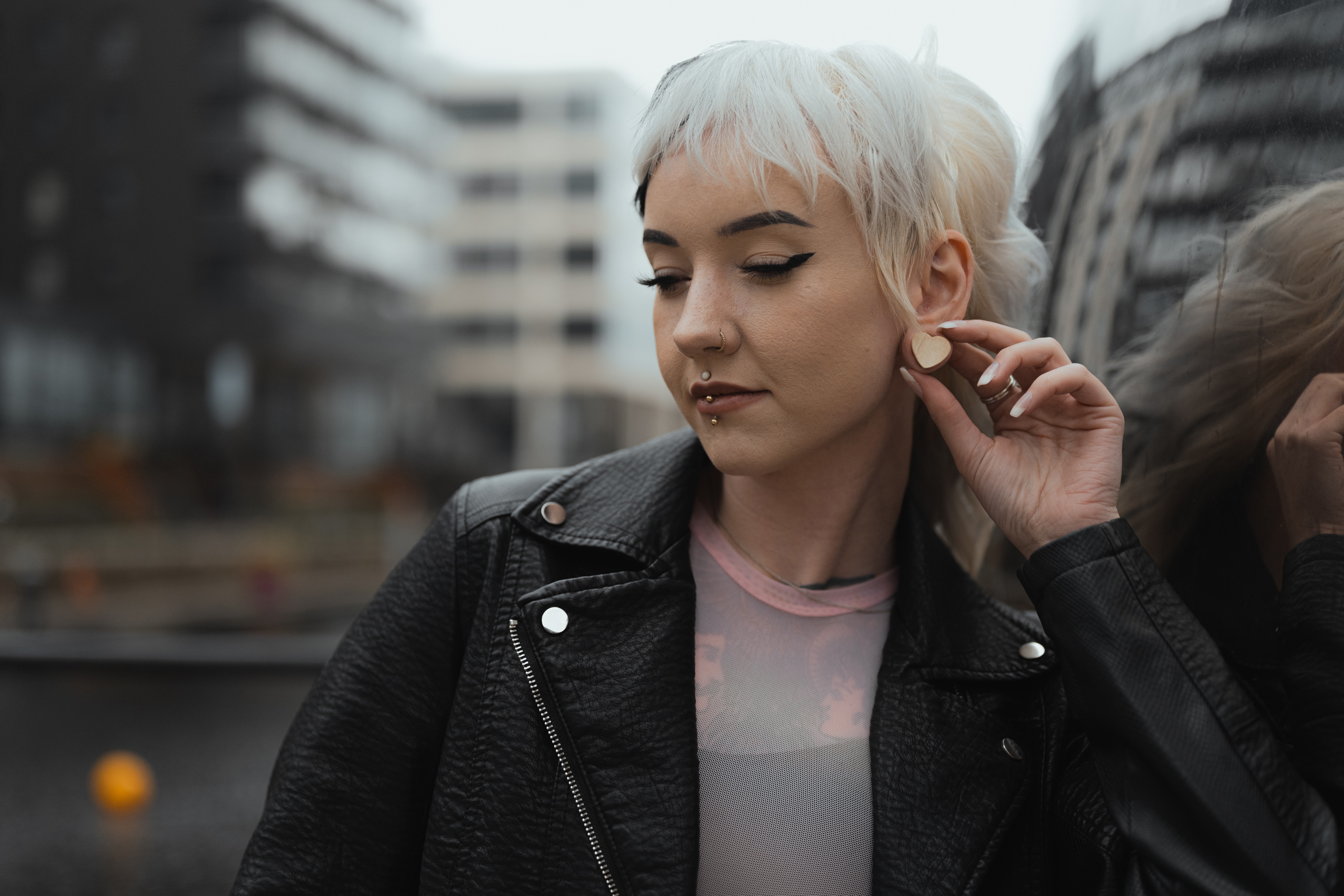 Female wearing cool  Crocodile Heart Shaped Wood Ear Plug / Gauge