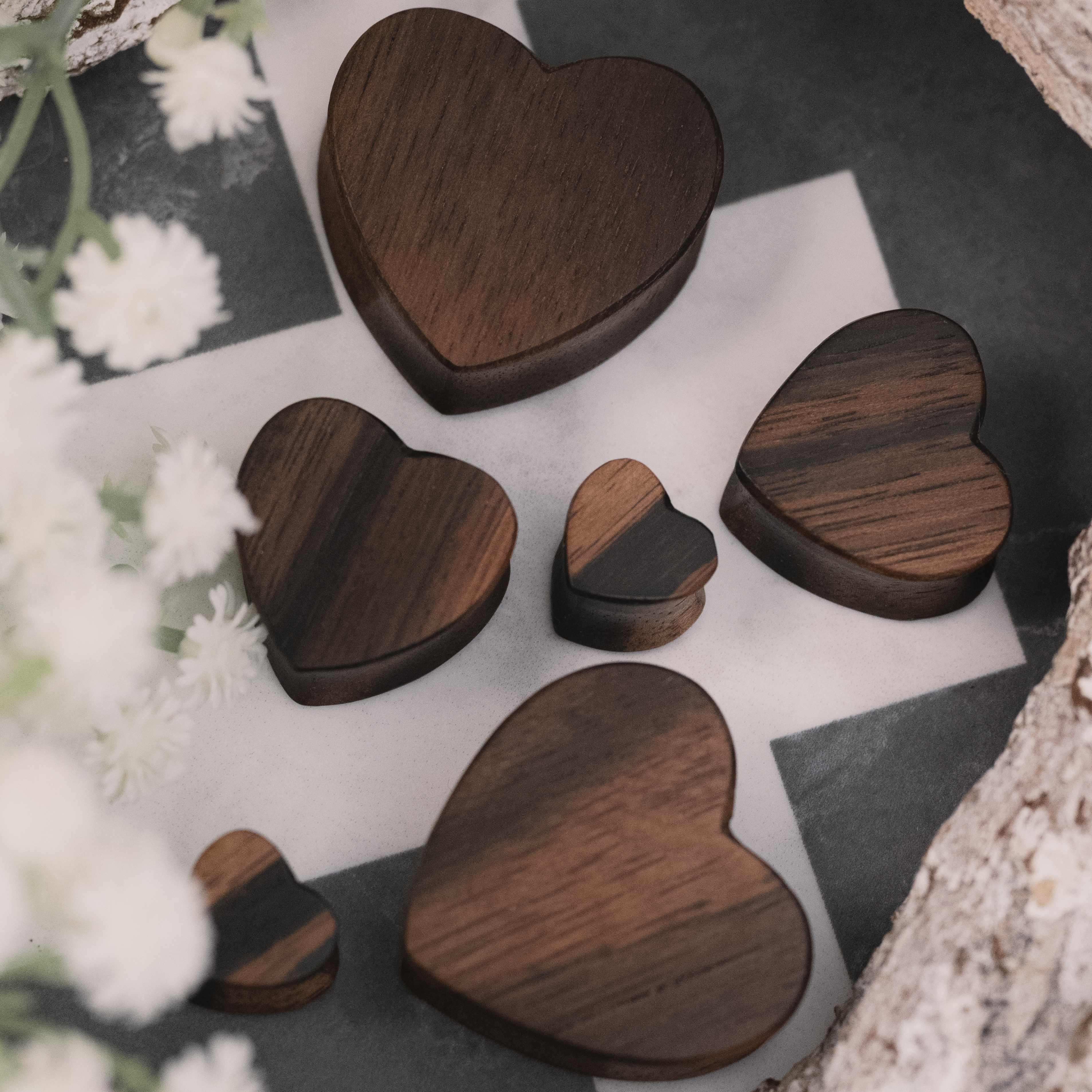 Alternative Ebony Wood Heart Shaped Wood Ear Plug / Gauge