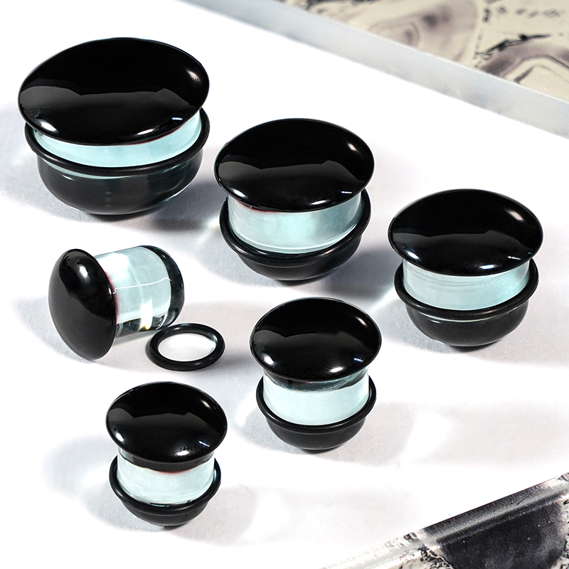 Cute  Clear & Black Single Flare Glass Plug / Gauge