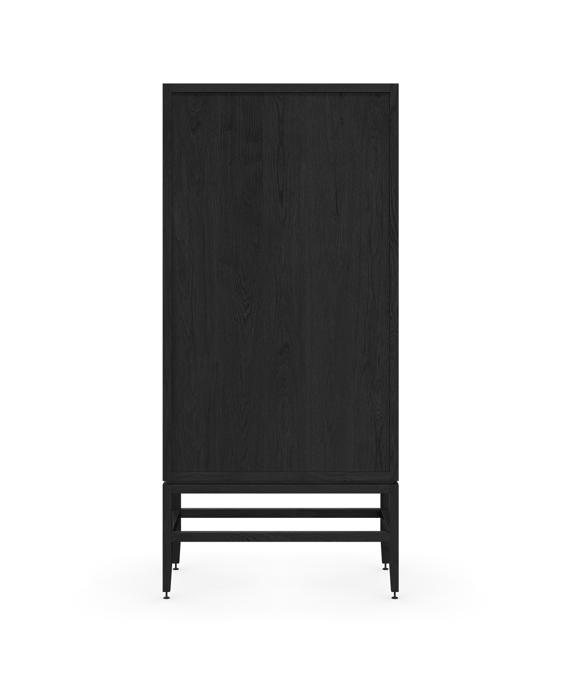 coquo freestanding armoire in black stained oak with wood doors. Can be used as a pantry, buffet, wardrobe, pharmacy.