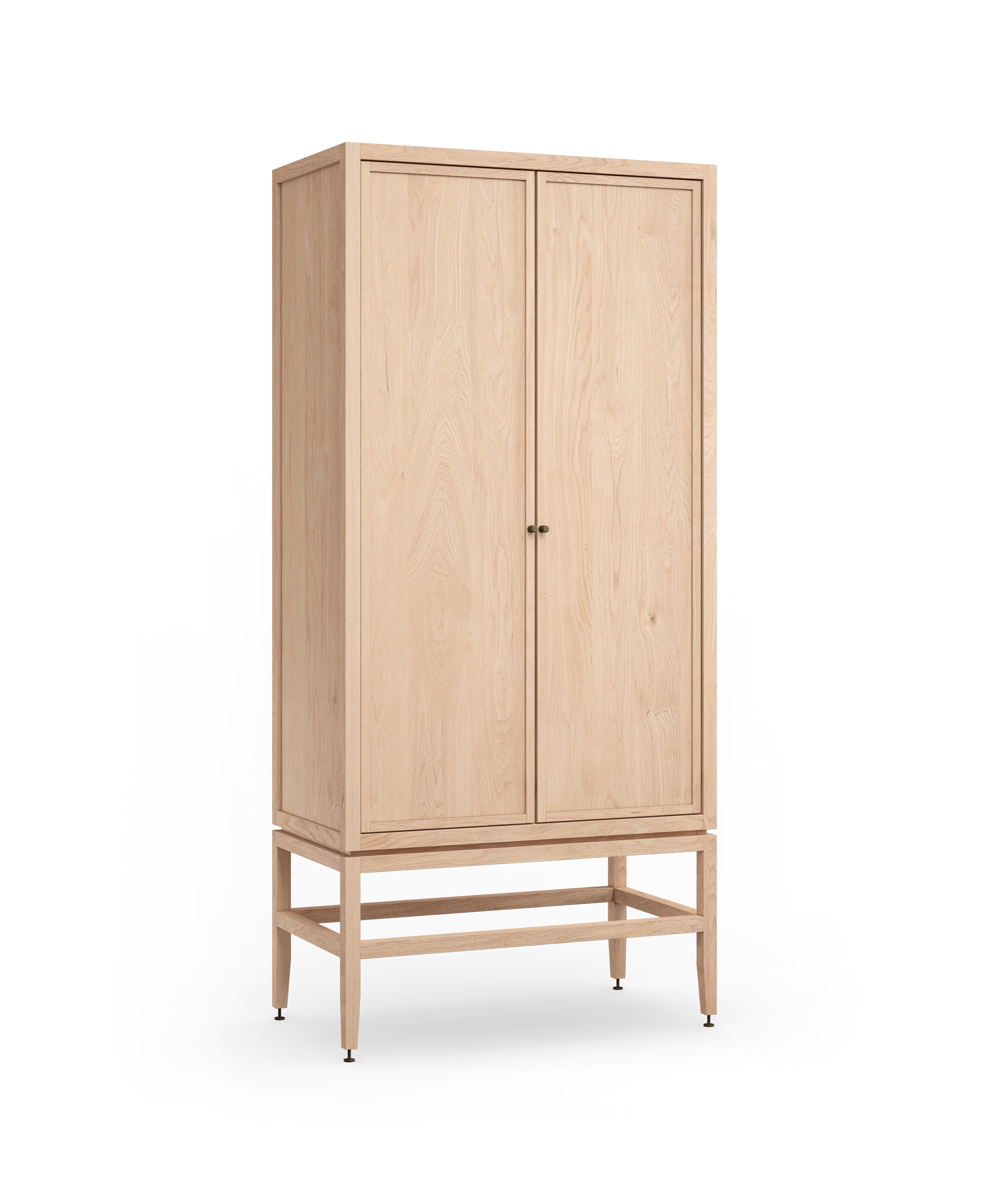 Coquo freestanding armoire in natural oak with wood doors. Can be used as a pantry, buffet, wardrobe, pharmacy.